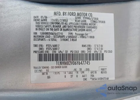 2006 Lincoln Town Car Signature Limited из США, поврежденный, VIN 1LNHM82V06Y647745